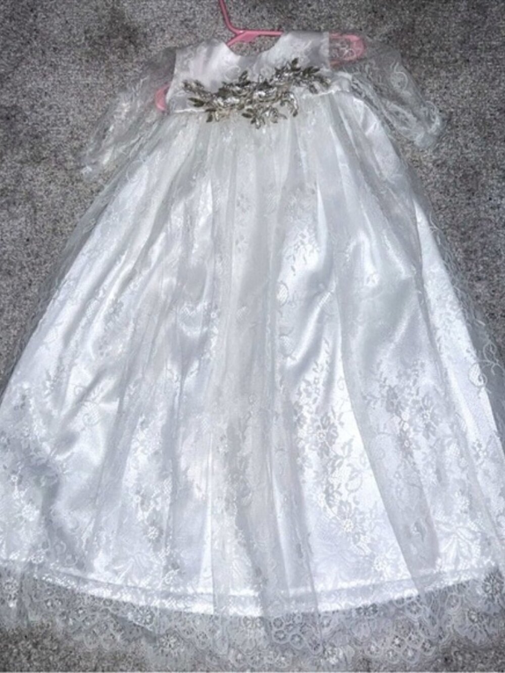 Vintage Style Lace Christening Gown. With Ruffled Diaper Cover And Lace Sleeves